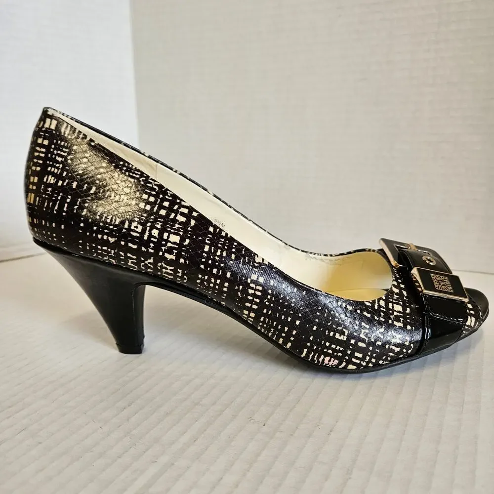 Black/White Plaid Anne Klein iflex Akdane Peep Toe Pumps Size 9.5 M‎